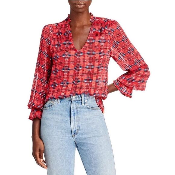 AQUA x Pendleton® Smocked V Neck Blouse size L - Picture 1 of 5